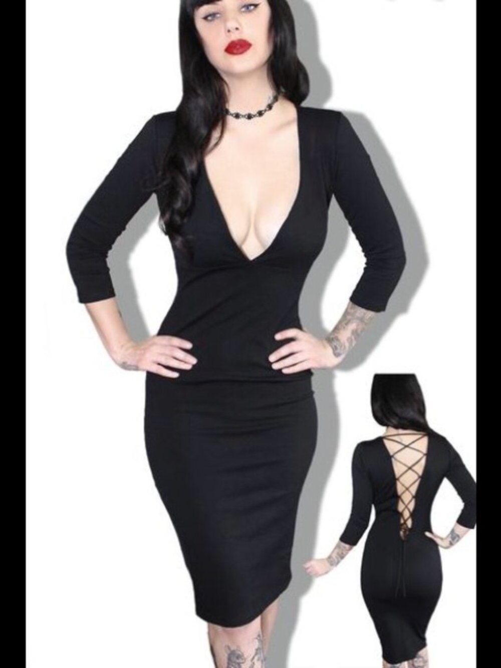 DEMI LOON Deadly Plunge Black Corset Dress Dark vixen Bodycon SZ S